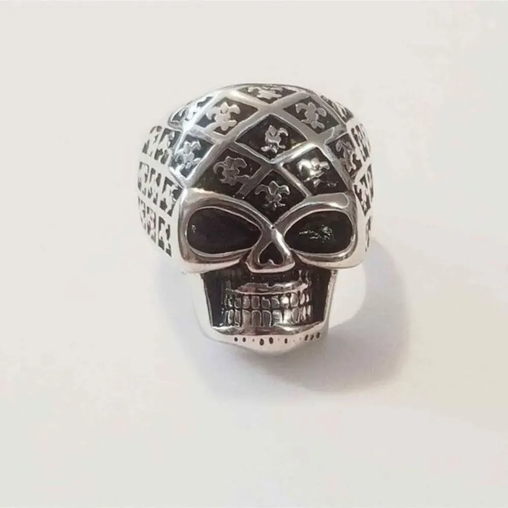 New 316L stainless steel silver skull tarnish resistant biker men’s ring 10‎